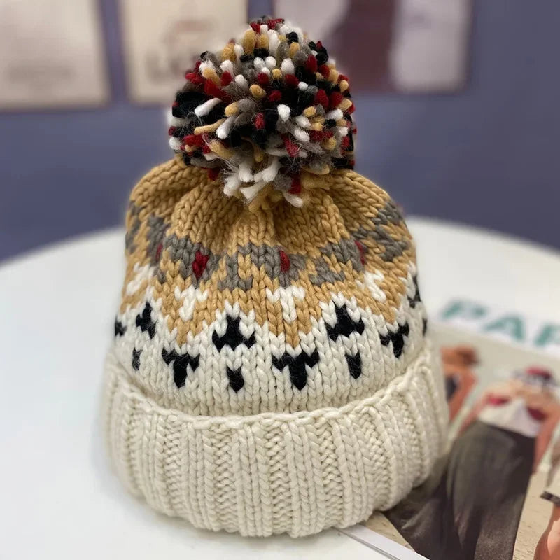 Unisex Fur Pompom Beanie Hat | Cozy Warm Knit Winter Cap