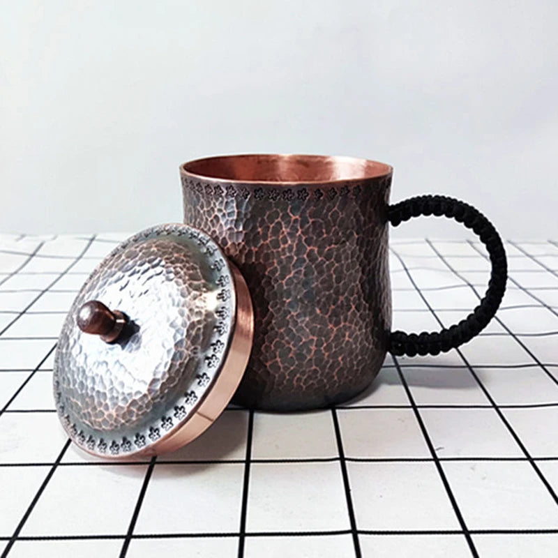 Handcrafted Pure Copper Beer Coffee Cup, Milk Mug, Retro Weave Handle, Thickened 500 ml Water Drinking Cups, Couple Gifts