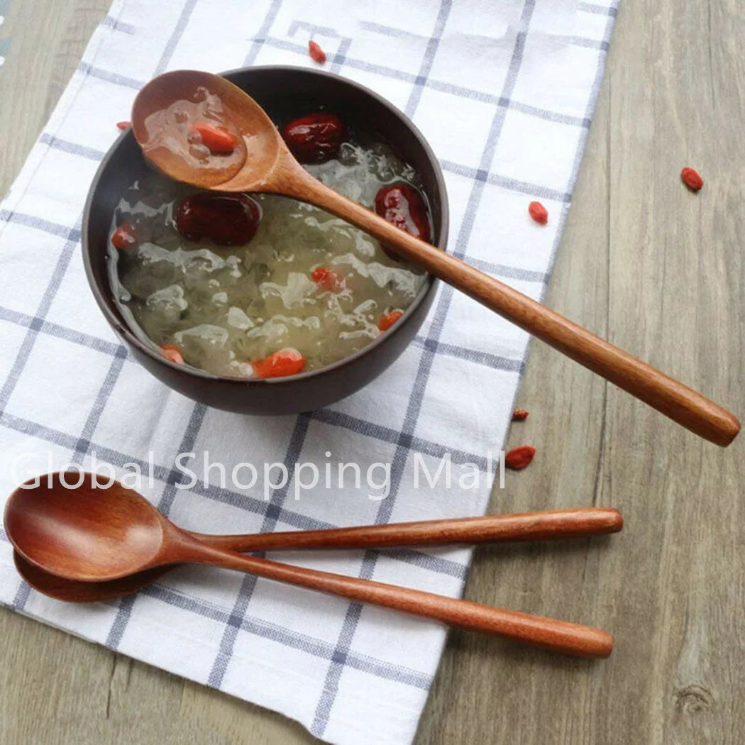 Cucharas de Sopa de Madera Ecológicas | Juego de 6 Utensilios de Mango Largo