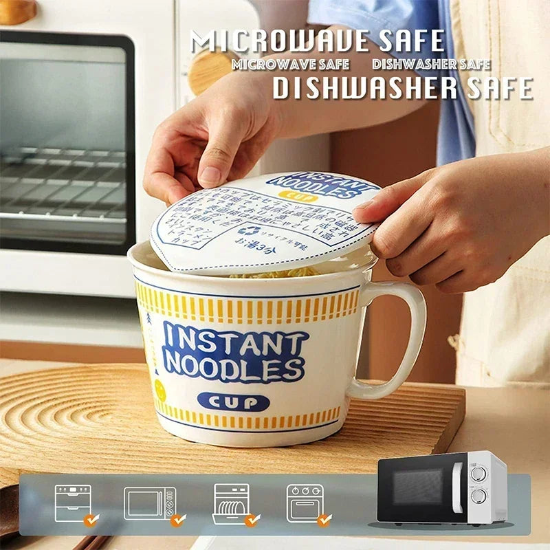 Cuenco de ramen de gran capacidad con asa | Elegante cuenco de cerámica para fideos