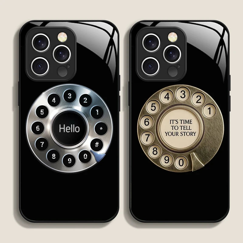 Funny Retro Rotary Dial Pattern Tempered Glass Phone Case for IPhone 17 16 Pro Max 16 15 14 Plus 13 12 Mini 11 X XS MAX XR Cover