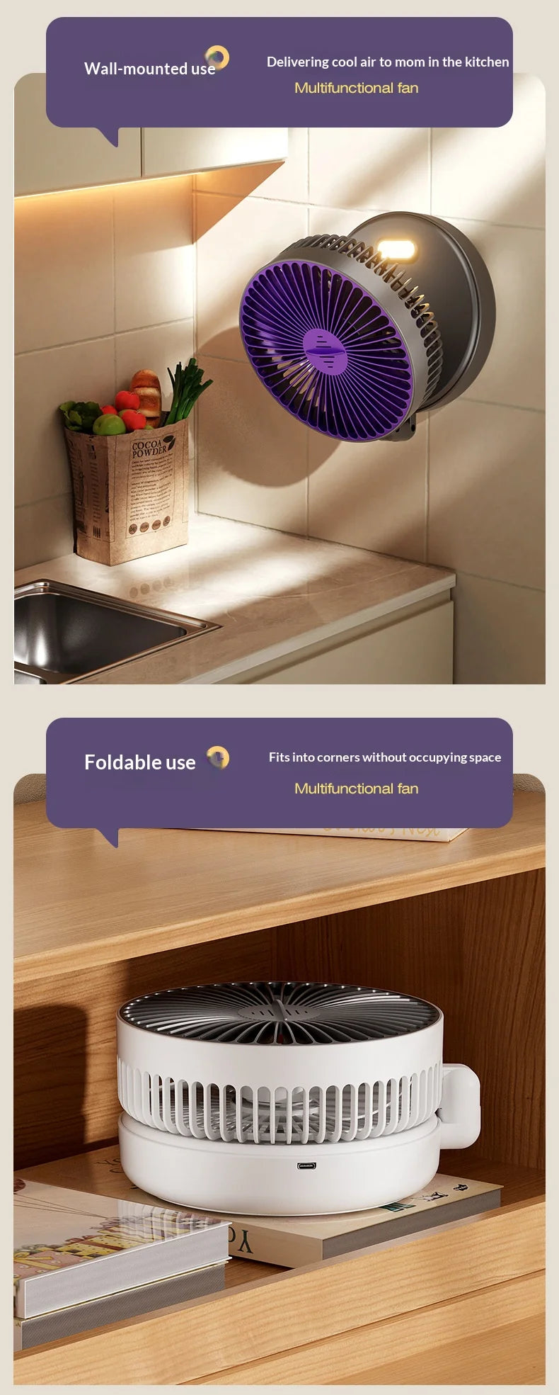 5000mAh Foldable Glow-in-the-Dark Portable Wall Mount Fan