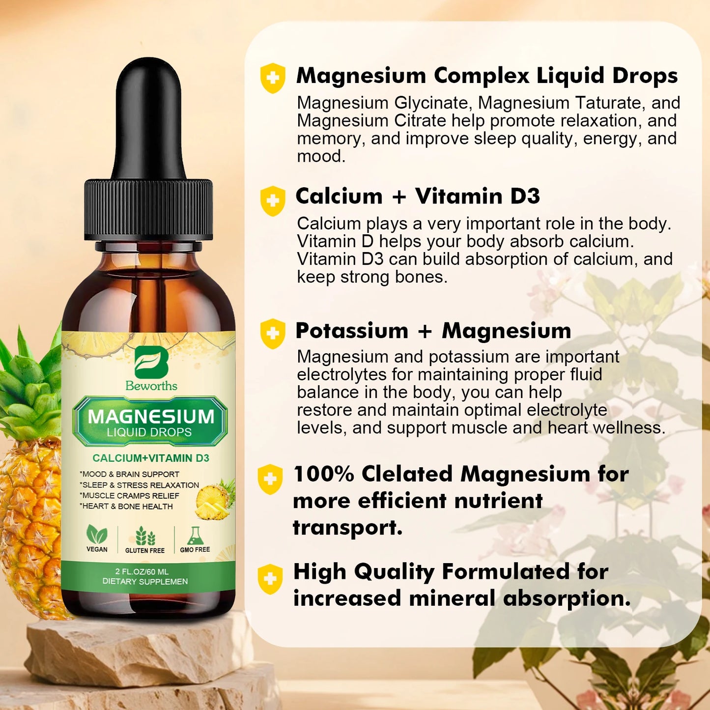 60ML Magnesium Glycinate Liquid Drops for Calm Mood & Sleep Health