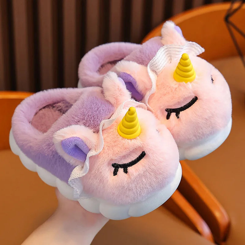 Unicorn Plush Slippers for Kids | Cozy Indoor Winter Shoes