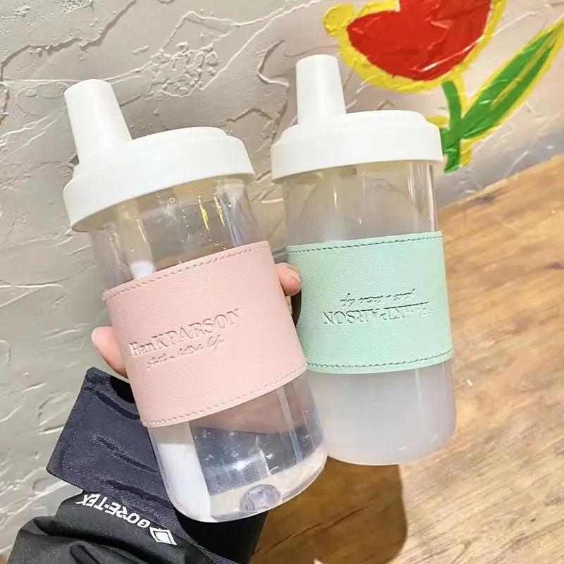Cute Pearl Milk Tea Straw Plastic Water Bottle | Large Capacity Drinkware