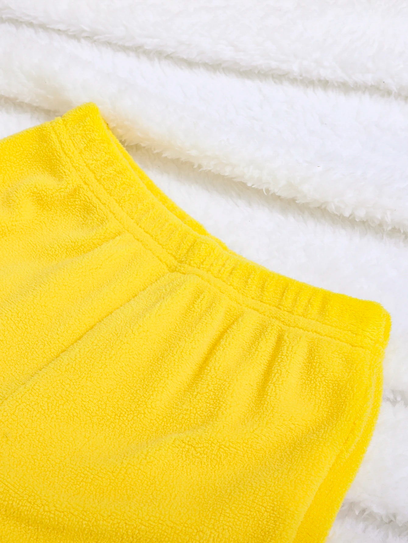 Bright Yellow Coral Fleece Baby Hoodie & Cuffed Pants Set | Warm Outfit
