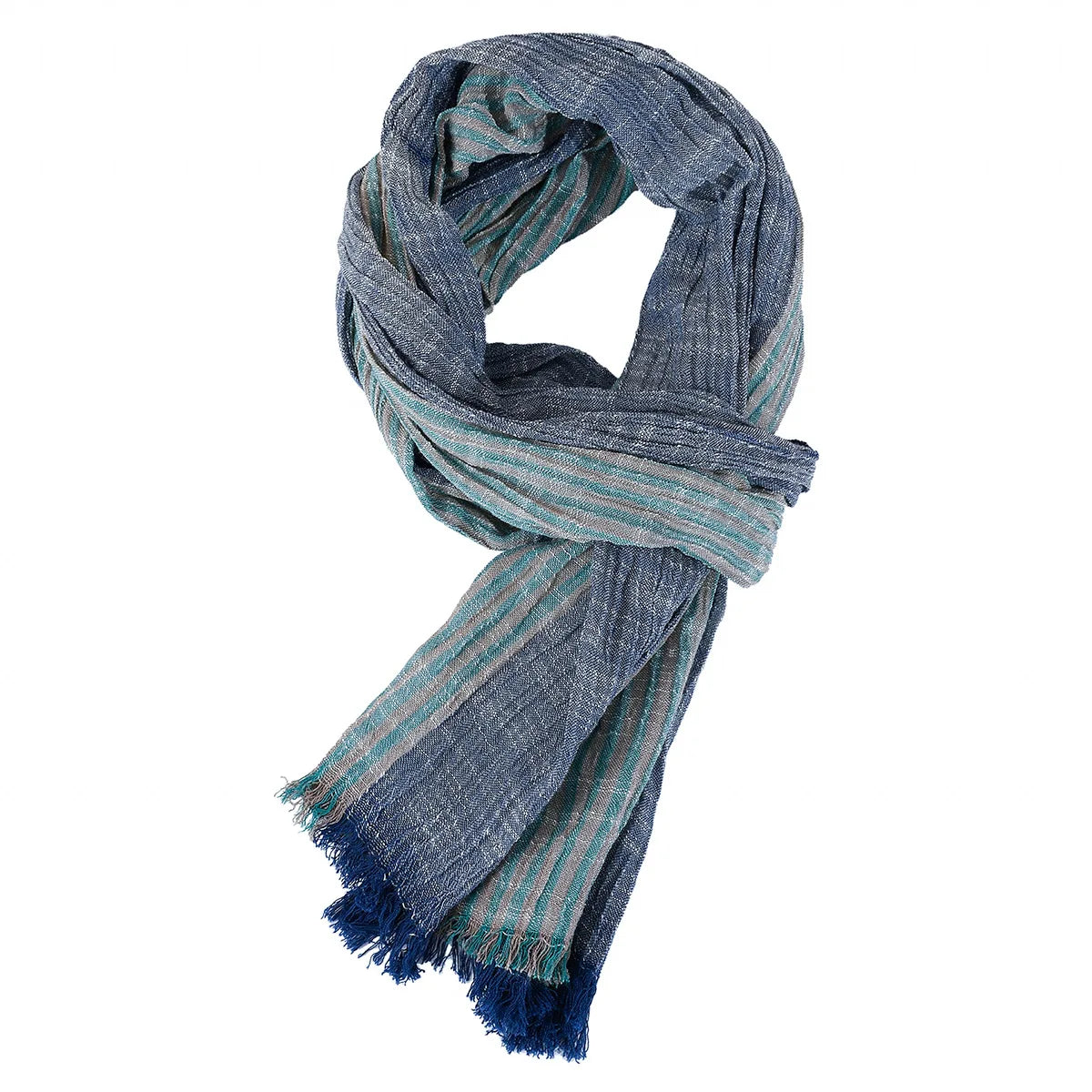 Fashionable Men's Cotton Linen Scarf | Warm Striped Neckerchief