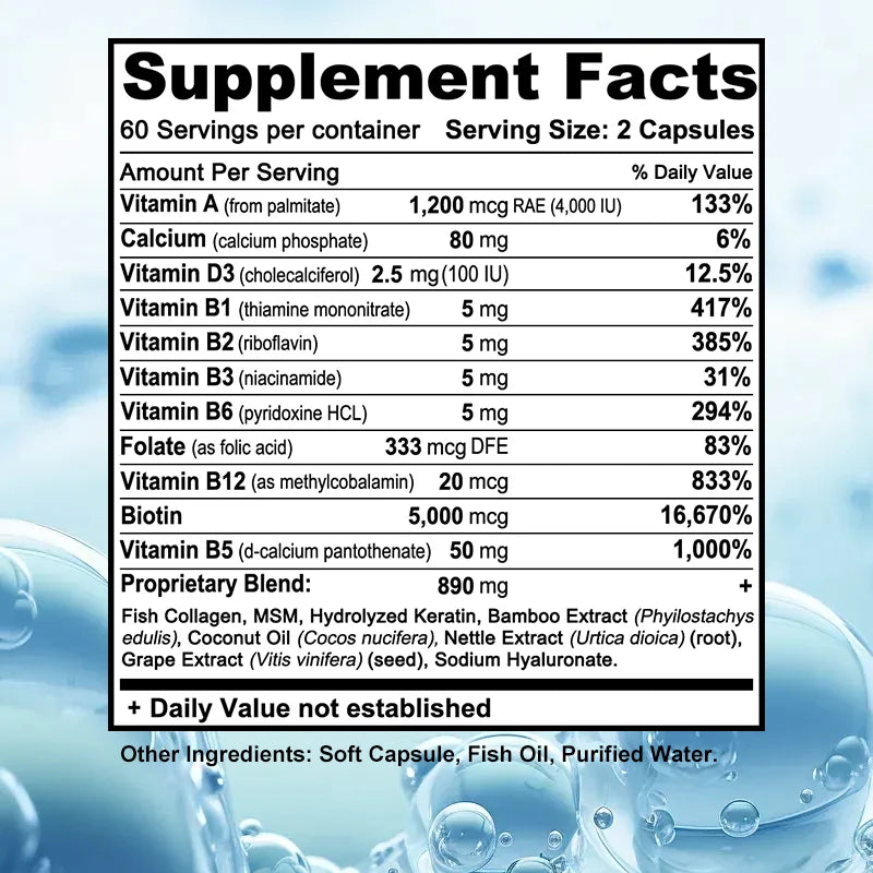 Biotin Capsules with Collagen & Keratin for Shiny Hair, Skin, Nails
