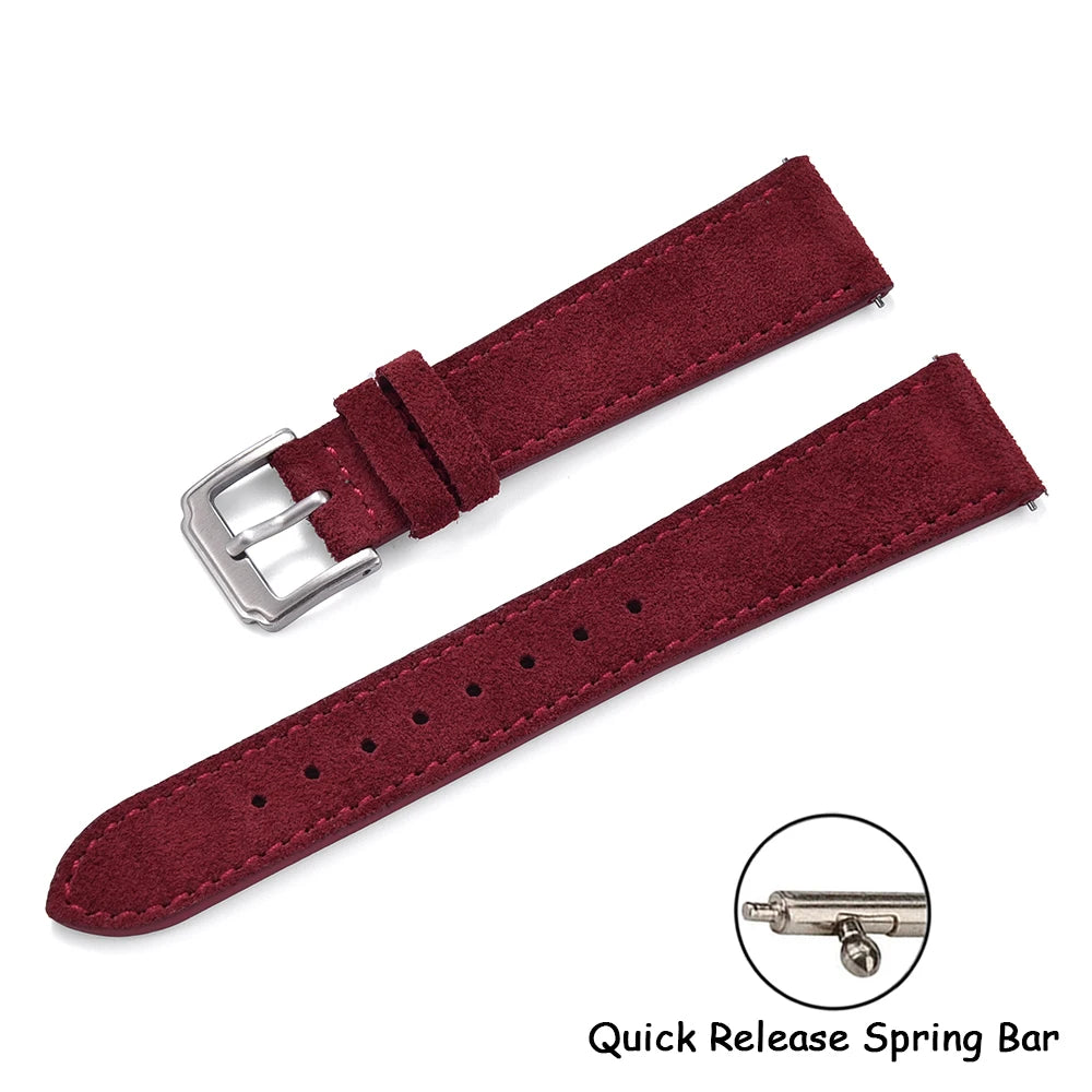 Vintage Suede Leather Watch Strap | Quick-Release Double Layer Band