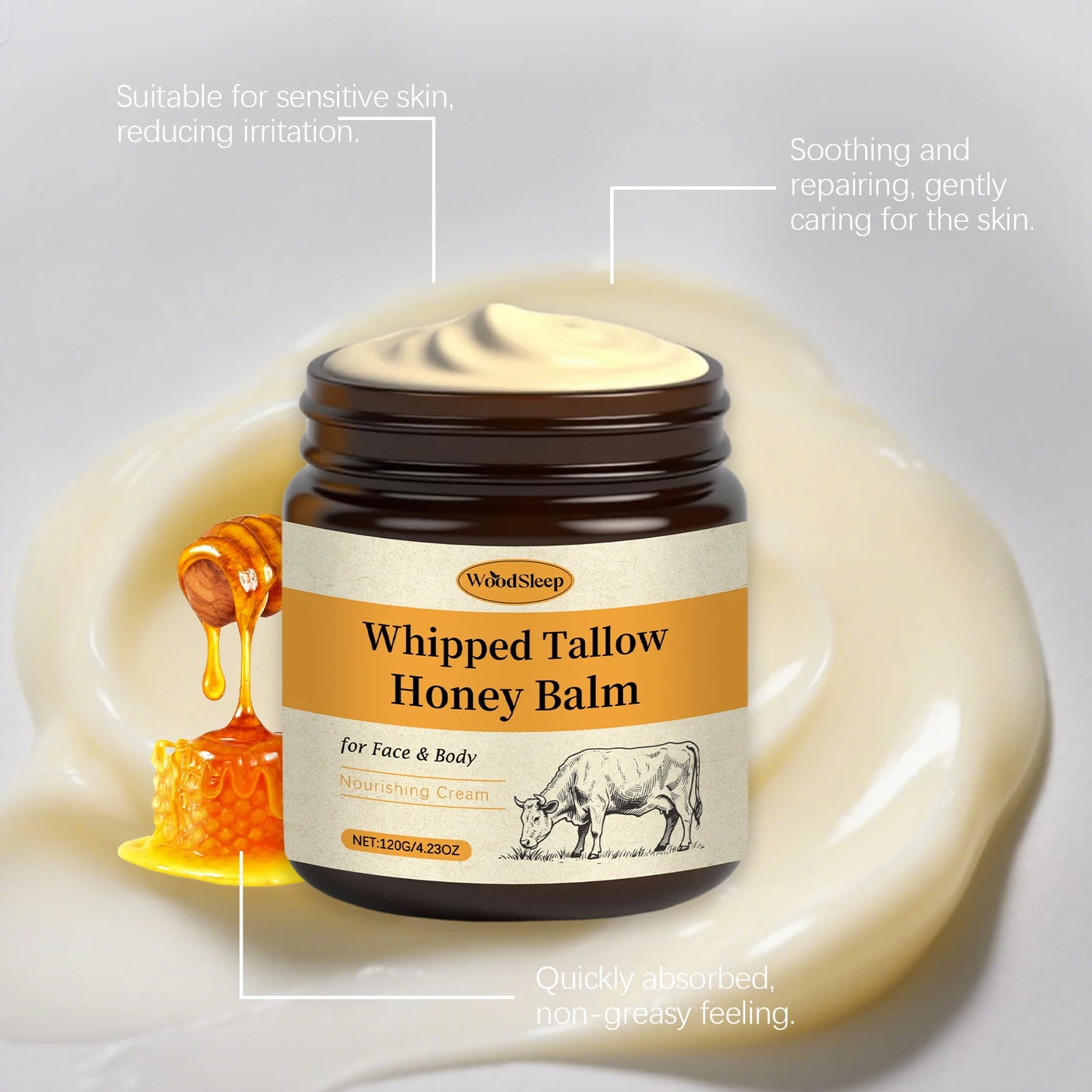 Honey & Beef Tallow Moisturizing Cream | Deep Nourishment & Care