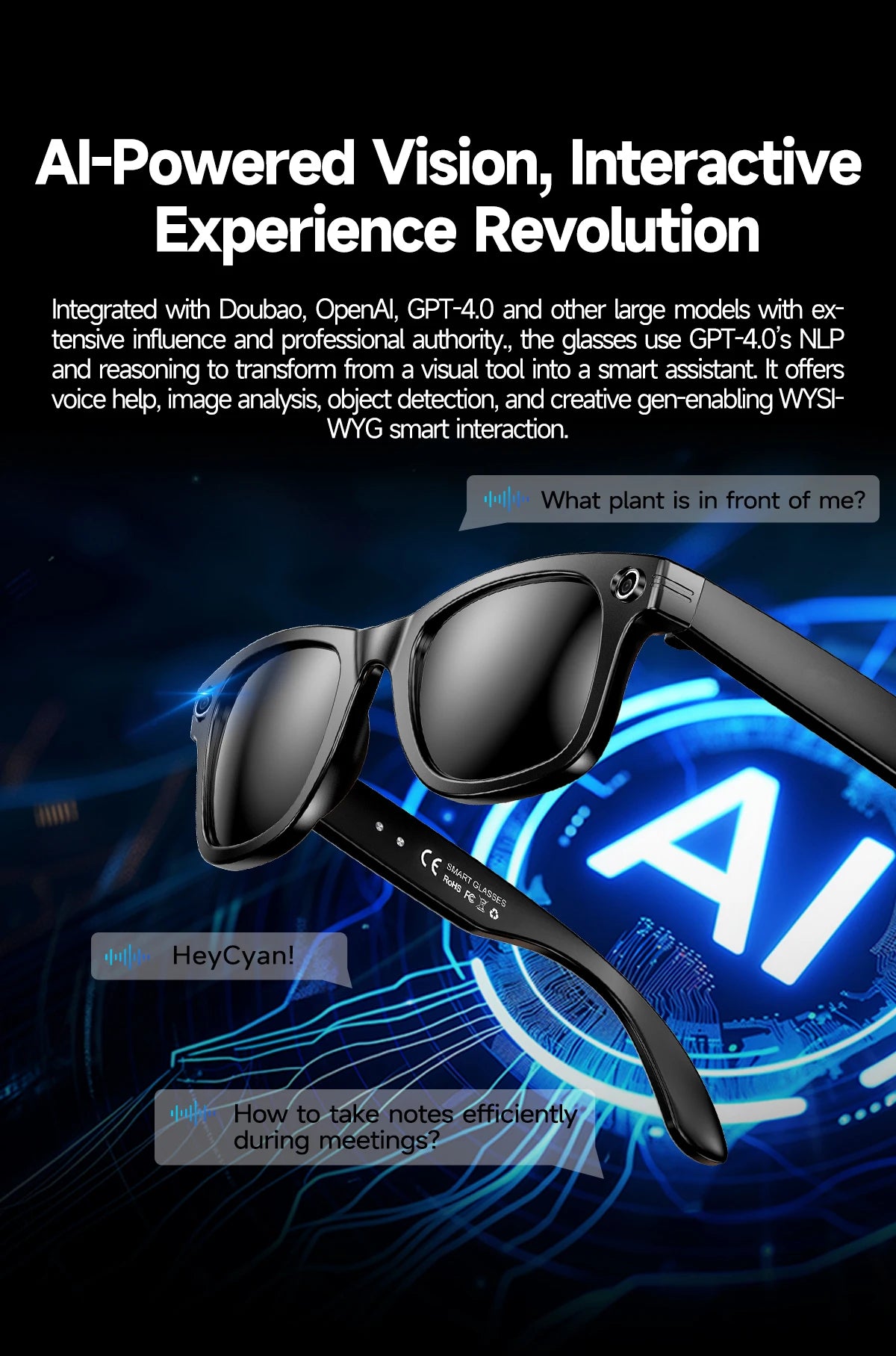 Smart AI Glasses | 8MP Camera, Noise-Cancelling, Waterproof Sunglasses