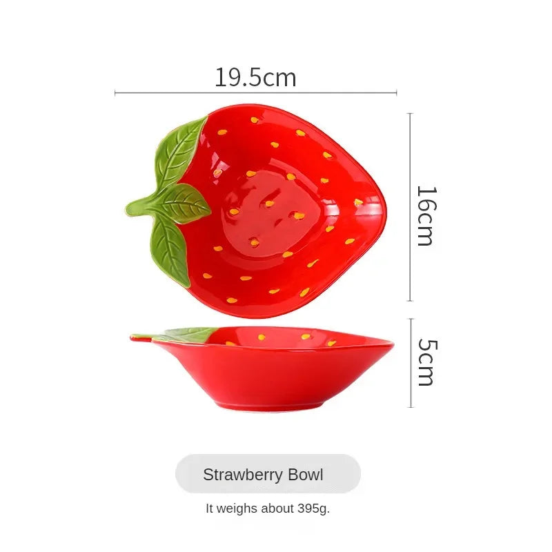 Creative Cartoon Strawberry Shaped Ceramic Salad Bowl | Fun Tableware