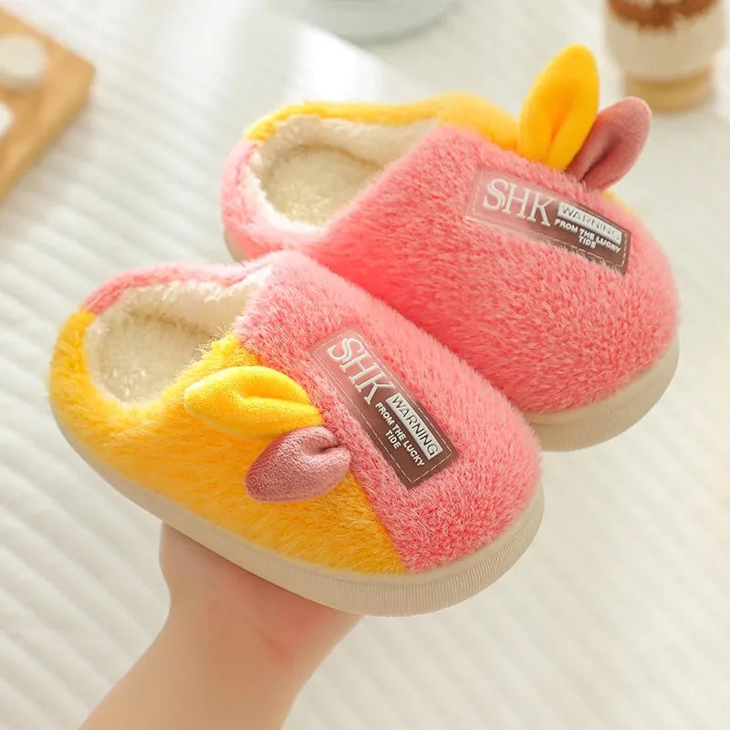 Cute Animal Print Plush Slippers for Kids | Cozy Indoor Shoes