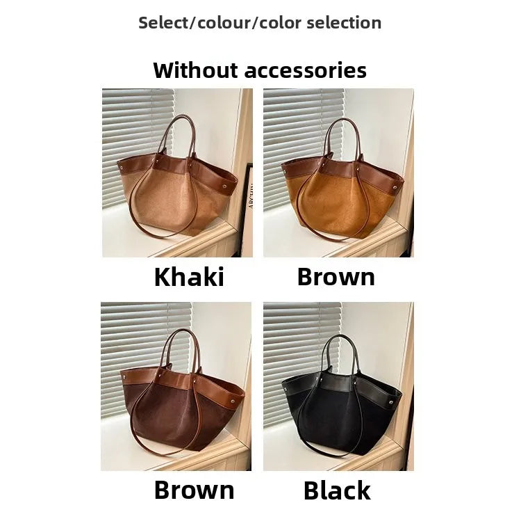 Bolso de hombro de piel suave de gamuza para mujer | Estilo casual de lujo