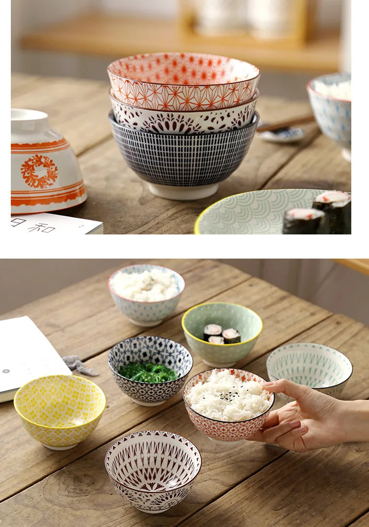 Cuenco de arroz de cerámica estilo japonés de 4.5 pulgadas | Vajilla elegante