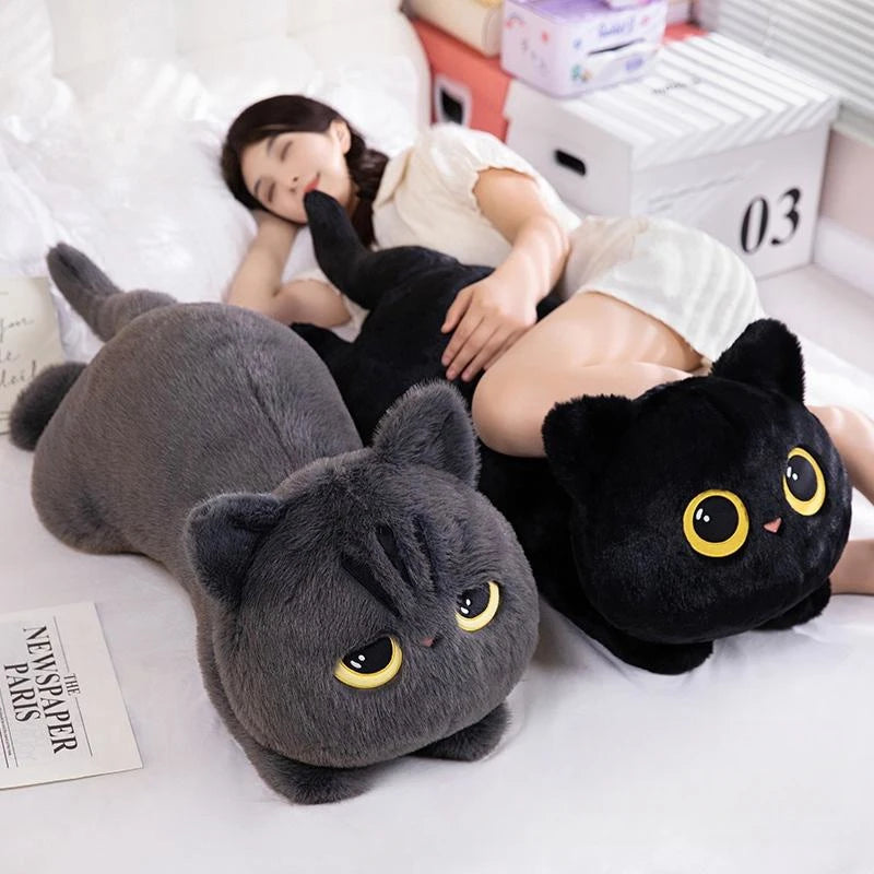 Cute Black Cat Plush Pillow | Soft Nap Cushion for Home & Office