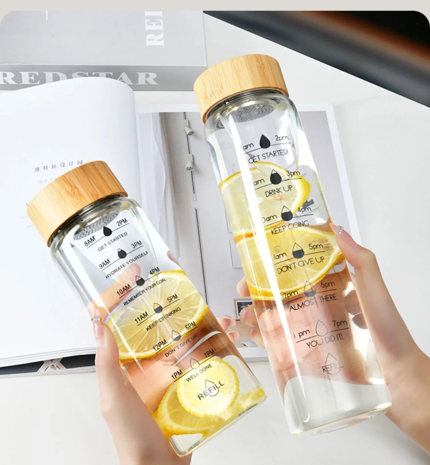 Large Capacity Glass Water Bottle with Time Marker | 1000ml