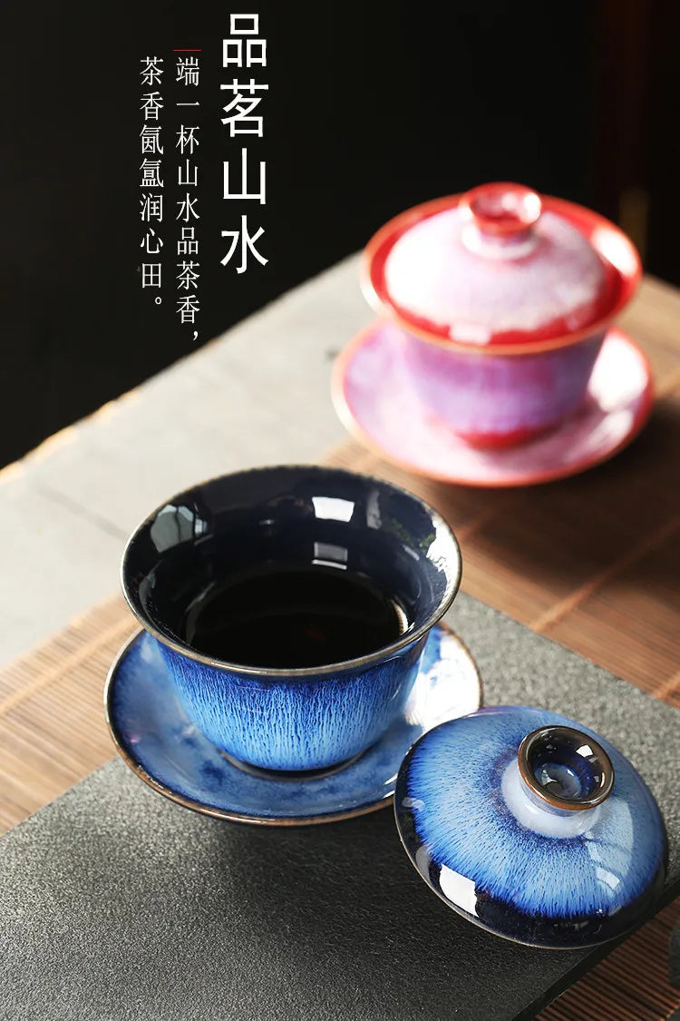 Elegante Juego de Té Kungfu Gaiwan de Cerámica Vintage | Perfecto para Ceremonia