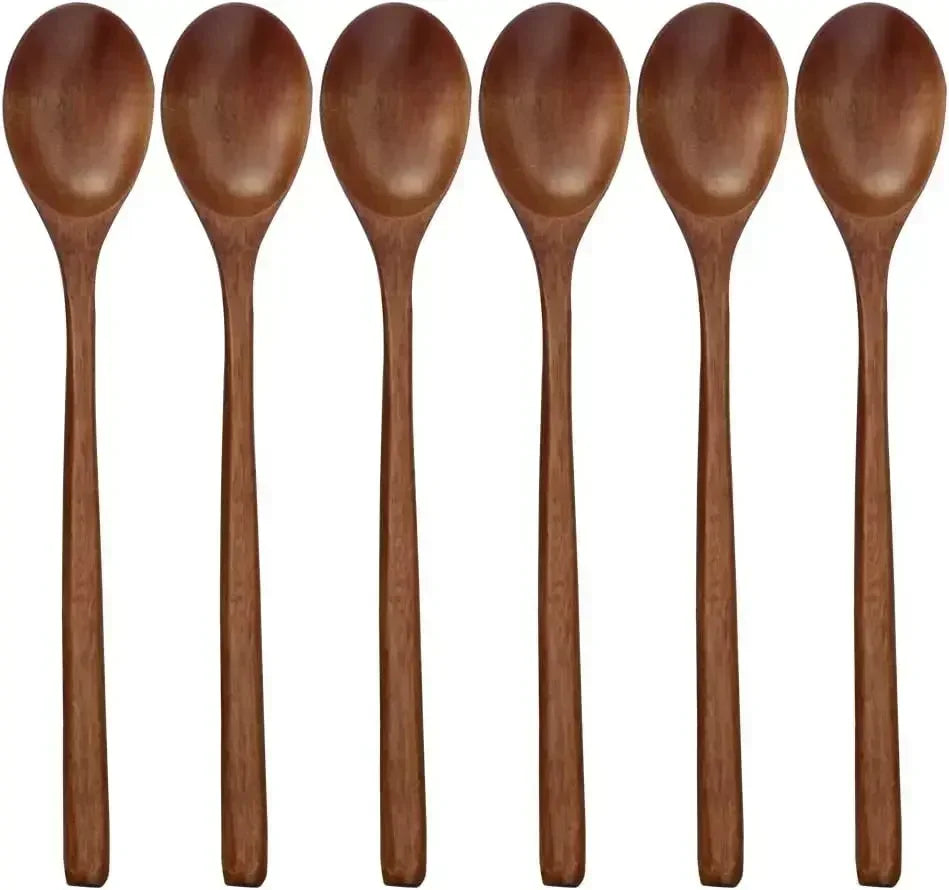 Cucharas de Sopa de Madera Ecológicas | Juego de 6 Utensilios de Mango Largo