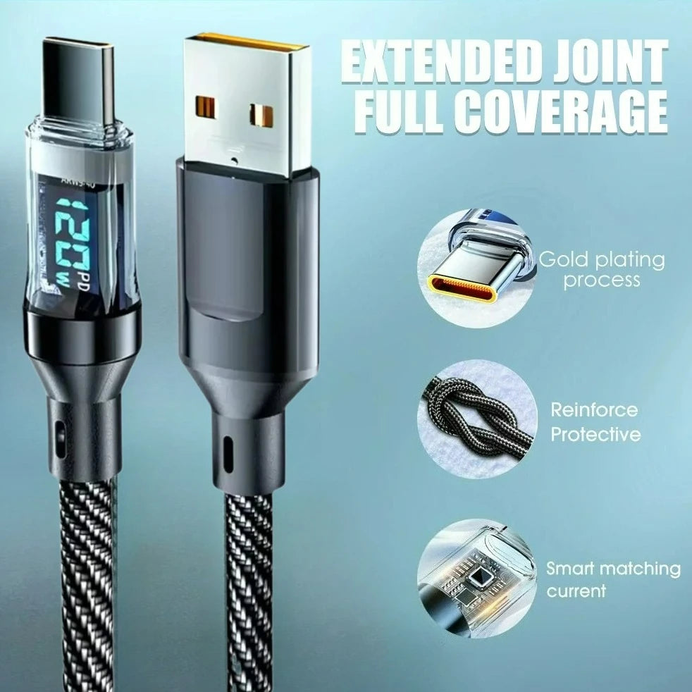 Smart Fast Charging Cable 60W 120W with LED Screen - Versatile & Durable