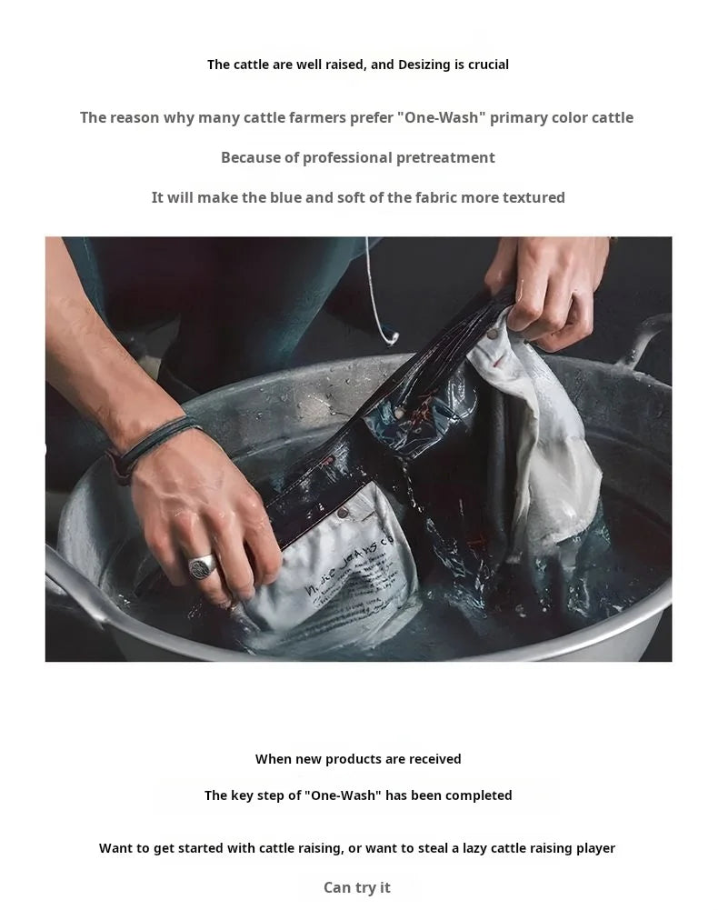 Men's Vintage One-Washed Denim Jeans | Casual Wide Leg Trousers