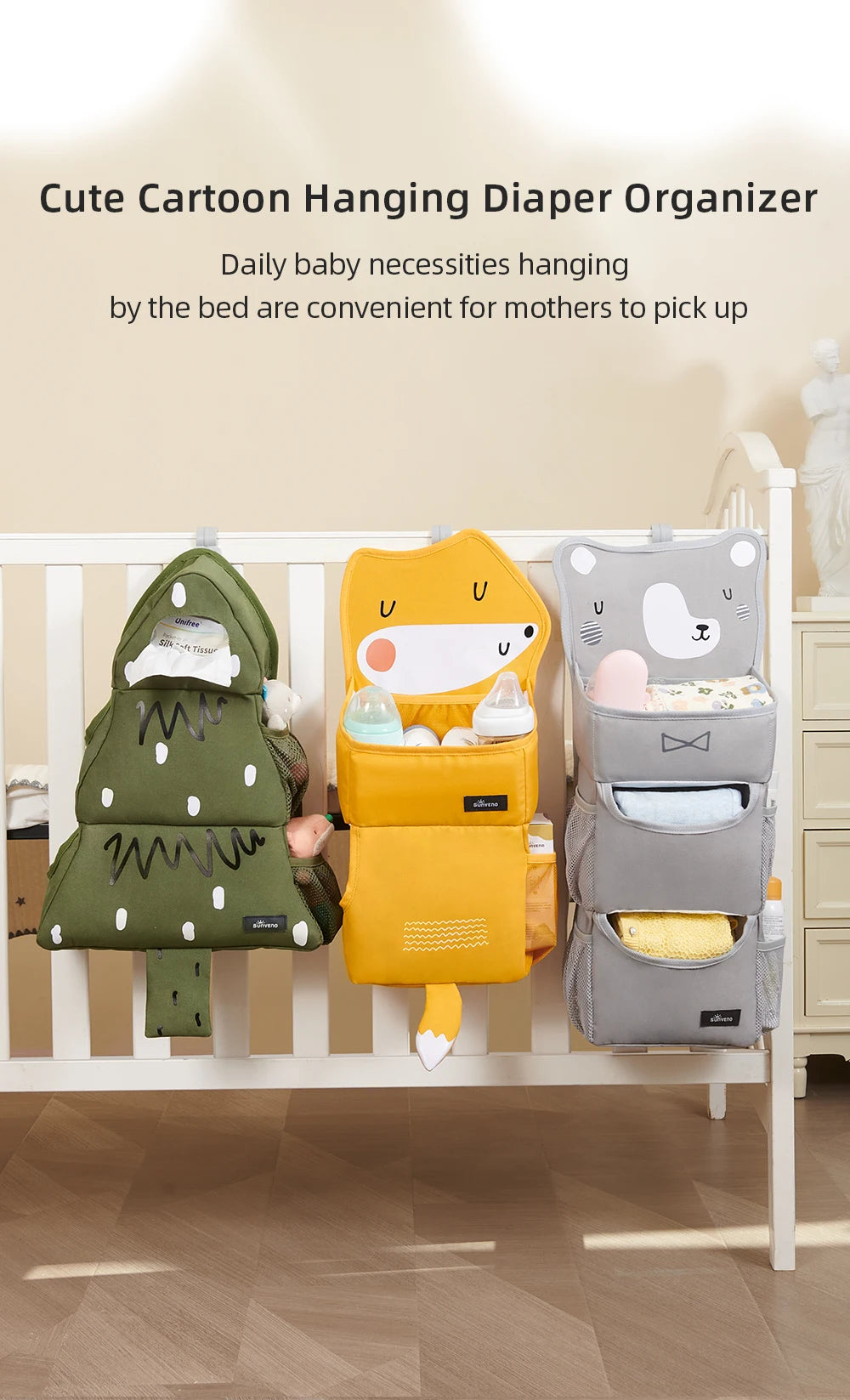 Cartoon Baby Crib Hanging Storage Bag | Multi-functional Organizer