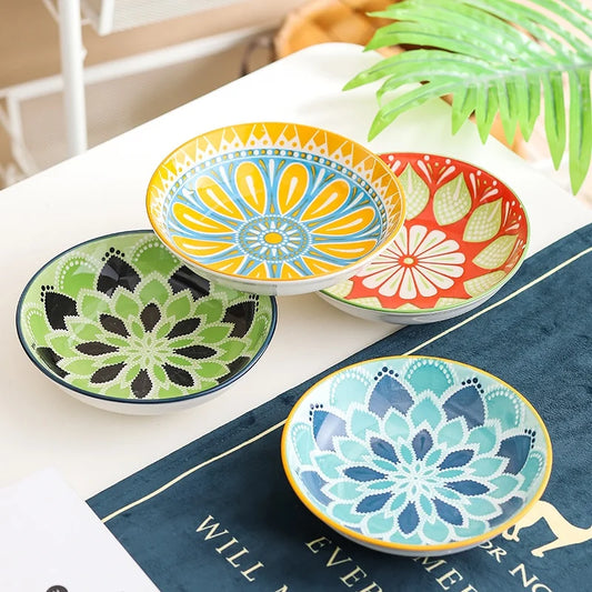 Juego de 4 platos de cerámica bohemios | Platos elegantes y versátiles