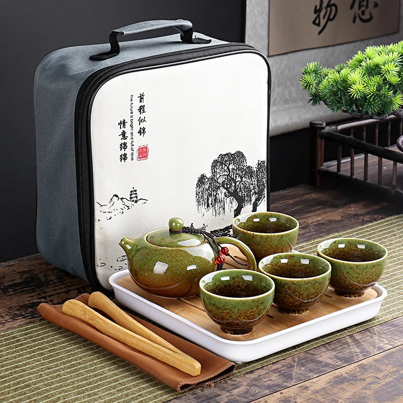 Portable Chinese Kung Fu Tea Set | Travel-Friendly Ceramic Teapot