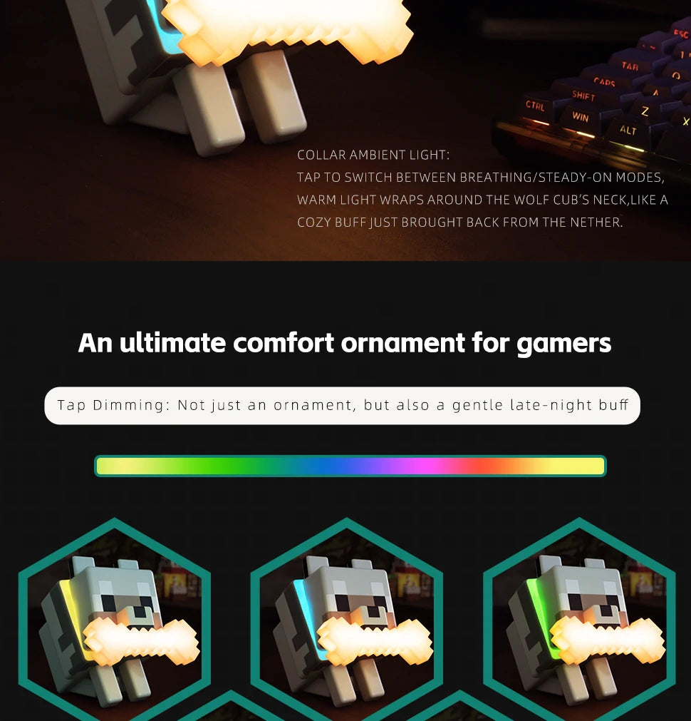 Cute Wolf Dog Night Light | RGB Gaming Room Decor & Desk Lamp
