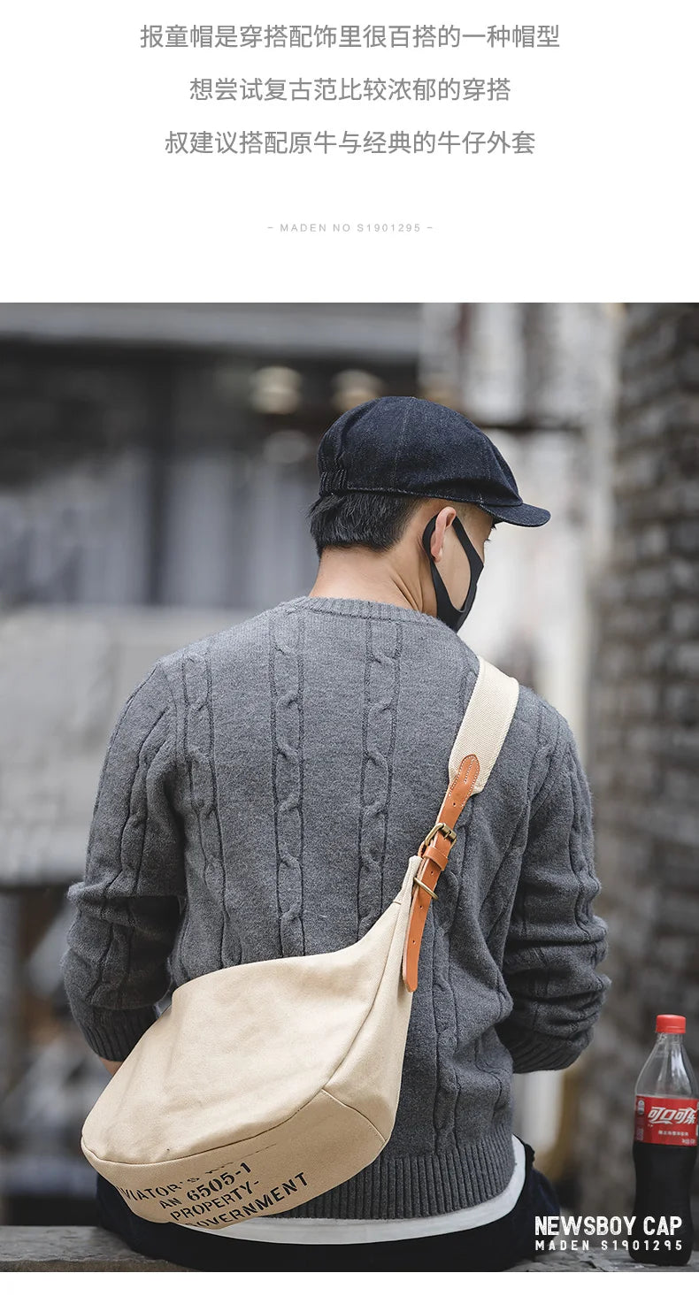 Oversized Men's Denim Newsboy Cap | Vintage Flat Cap for All Seasons