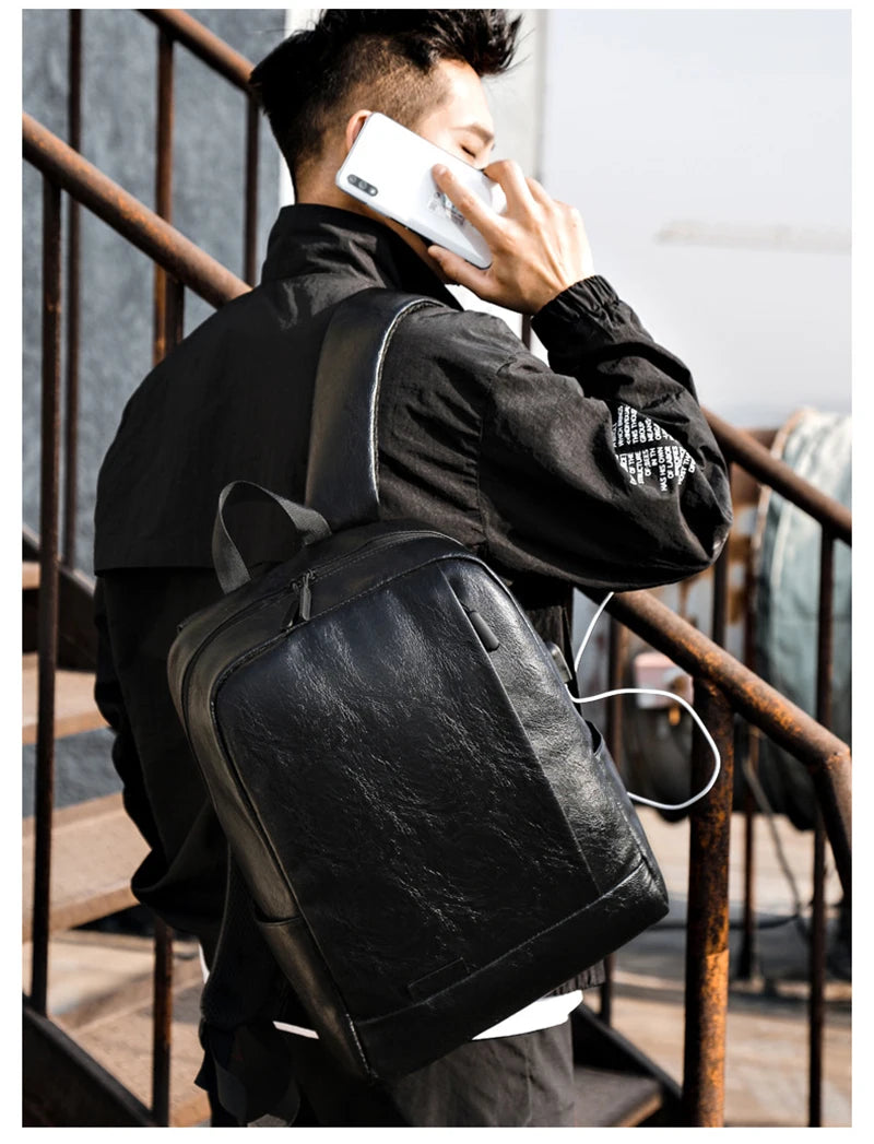 Men's Executive PU Leather Backpack | Stylish Office & Travel Bag