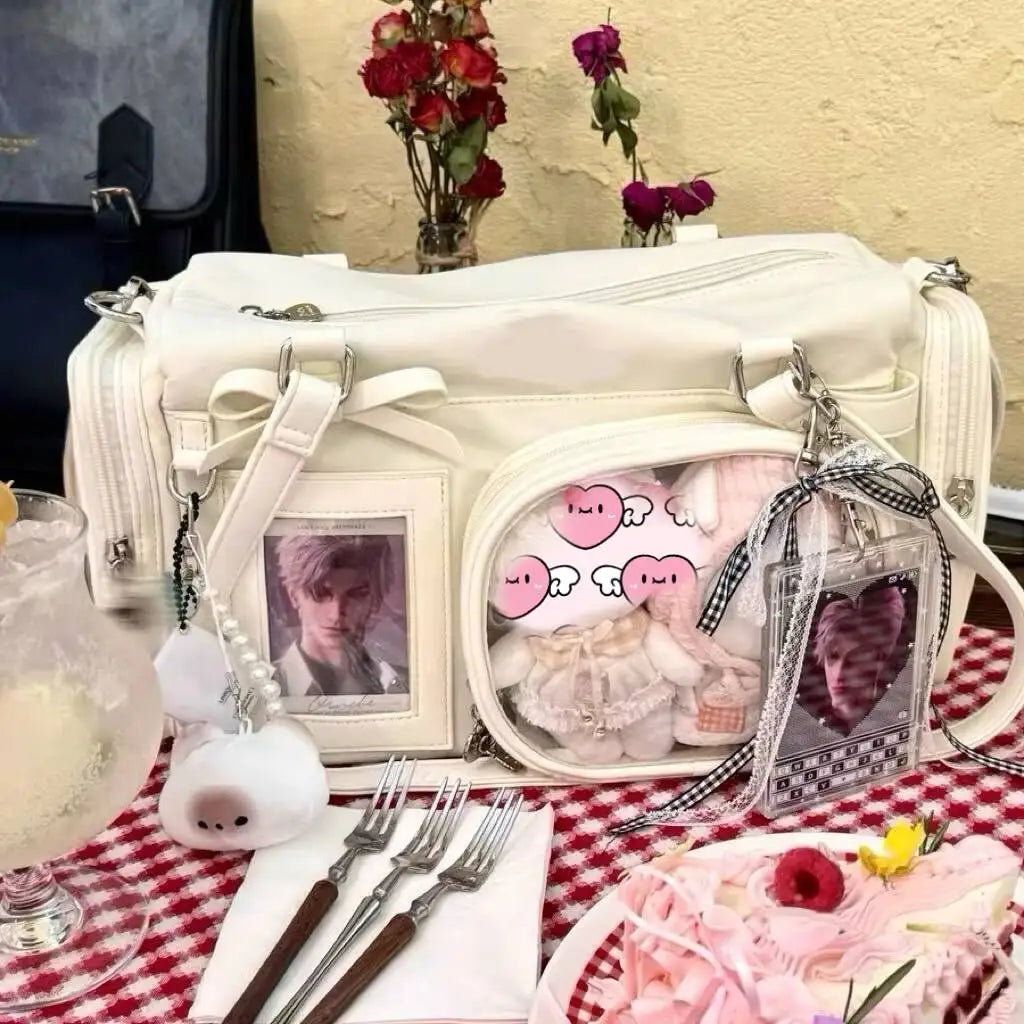 Cute Transparent Bow Shoulder Bag | Large Capacity Crossbody Handbag