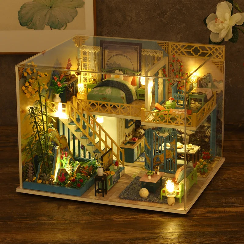 DIY Wooden Dollhouse Kit with LED Lights | Creative Assembly Fun