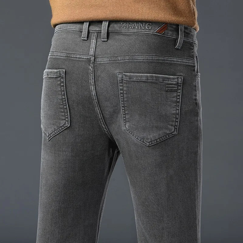 Men's Gray Jeans | Classic Straight Fit Casual Denim Trousers