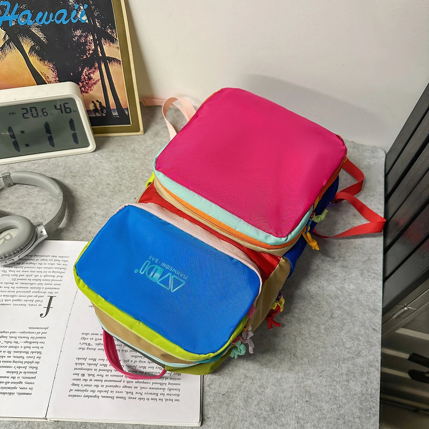 Dopamine Sporty Unisex Backpack Colorblock Logo Large Capacity Multi Function Adjustable Strap Backpack for Commute Sports