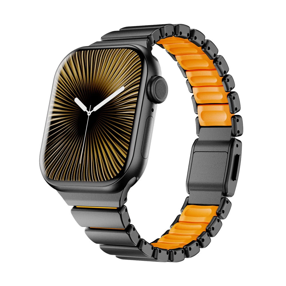 Slim Stainless Steel Rubber Strap for Apple Watch - Versatile & Stylish