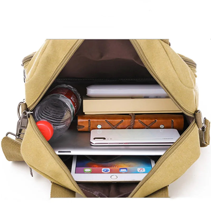 Canvas Men's Handbag Shoulder Bag Travel Large Capacity Multi-layer Crossbody Bag Student Travel Top-handle Bag Leisure Tote sac