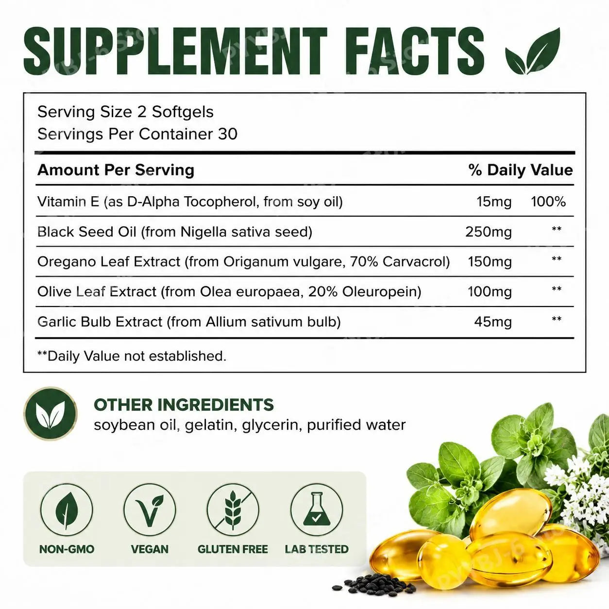 Oregano & Black Seed Oil Softgels | Gut Health Support Formula