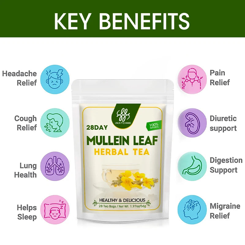 Caffeine Free Mullein Leaf Tea Bags | Lung and Respiratory Support