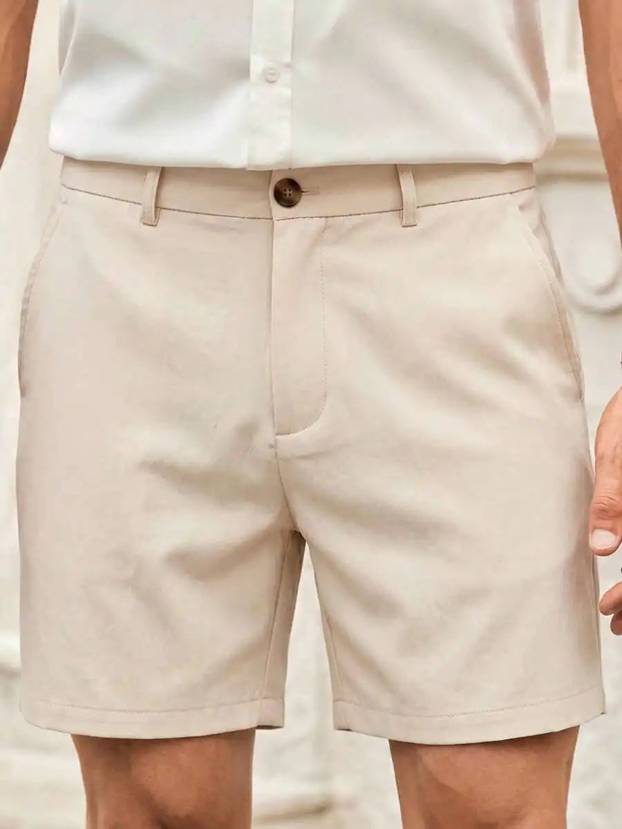 Men's Gray Woven Casual Shorts | Button Fly Knee Length Style