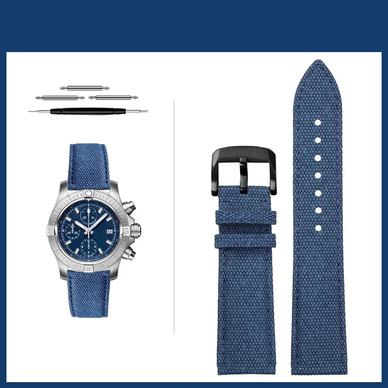 Versatile Yellow Nylon Leather Watch Strap | 22mm Men's Band
