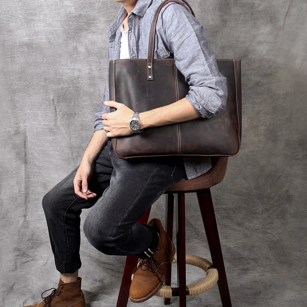 Genuine Leather Tote Bag | Versatile Shoulder Bag for Men & Women