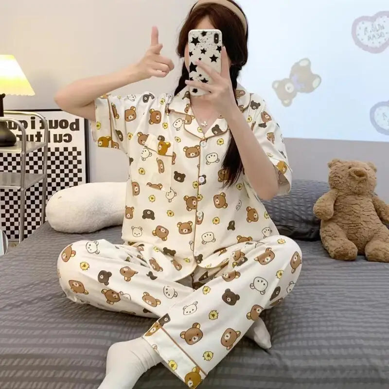 Cute Cartoon Pajamas Set for Couples | Plus Size Flannel Homewear