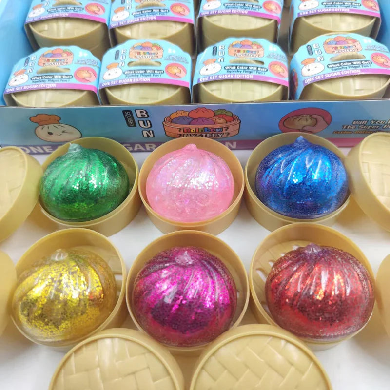 5.5cm Dumpling Squishy, Glitter Maltose Stress Ball, Bao Bun Mystery Box, Aesthetic Fidget, Slow Rebound Anxiety Relief Toy