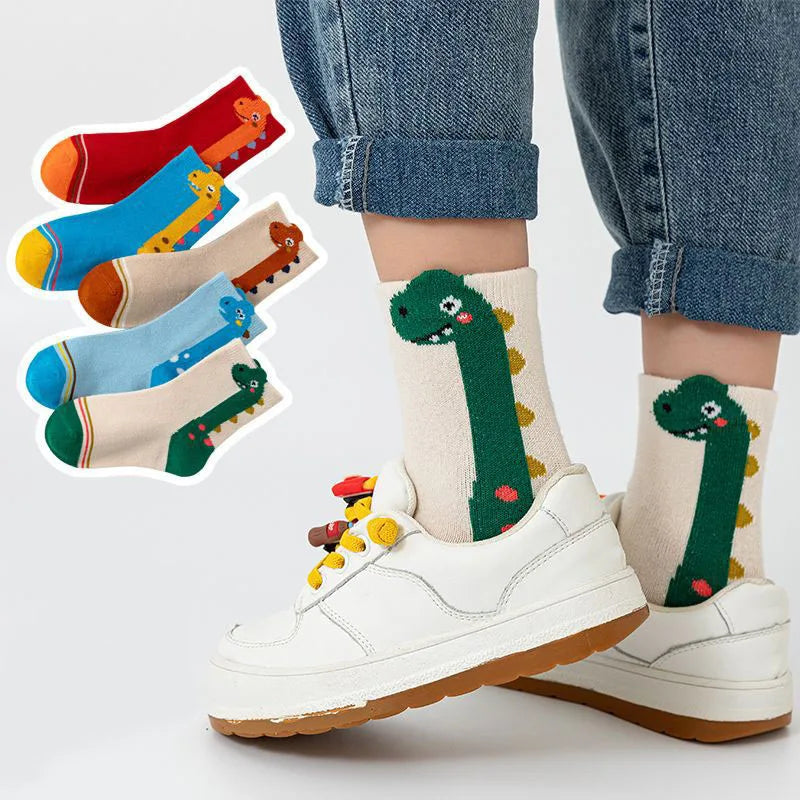 5 Pairs Kids Dinosaur Pattern Socks | Comfortable & Fun Design