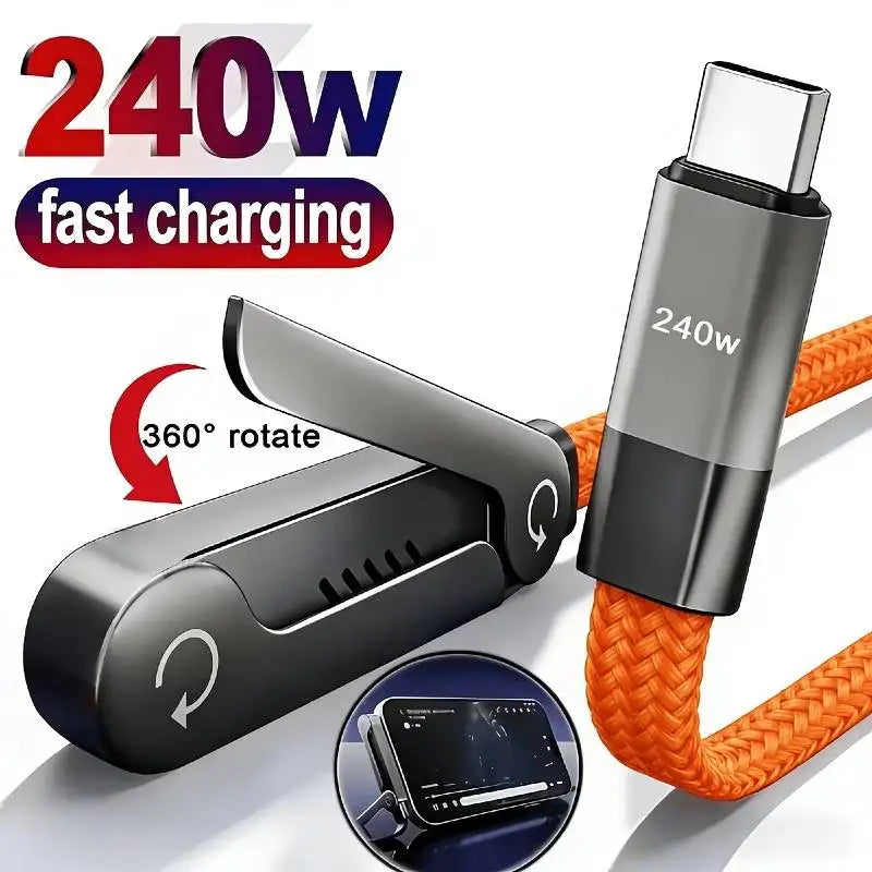 240W Elbow Fast Charging Type-C Cable & Phone Holder Stand