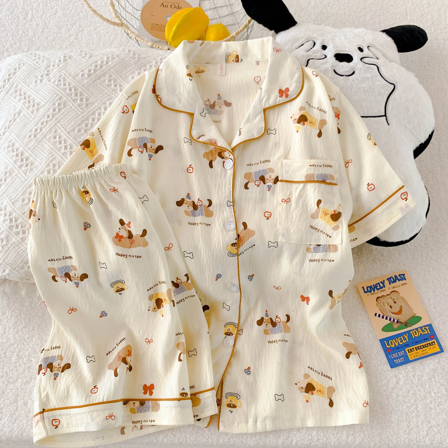 Casual Summer Women's Pajamas Set | Cute Cat & Dog Print Sleepwear