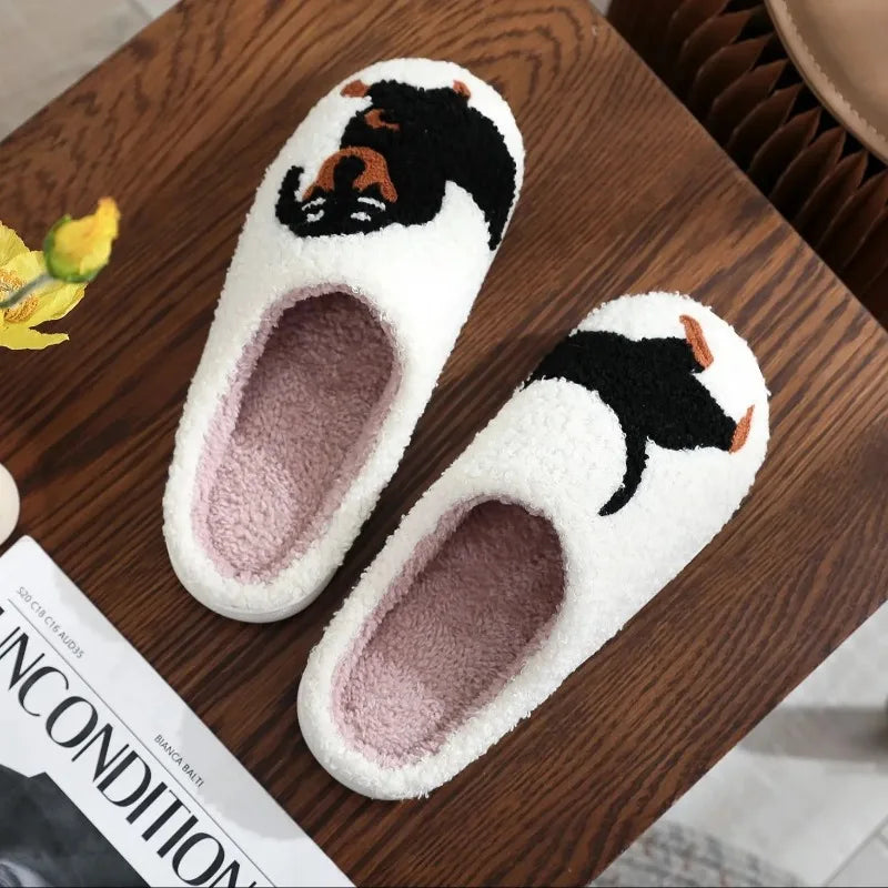Dachshund Embroidered Plush Slippers | Cozy Winter Indoor Shoes