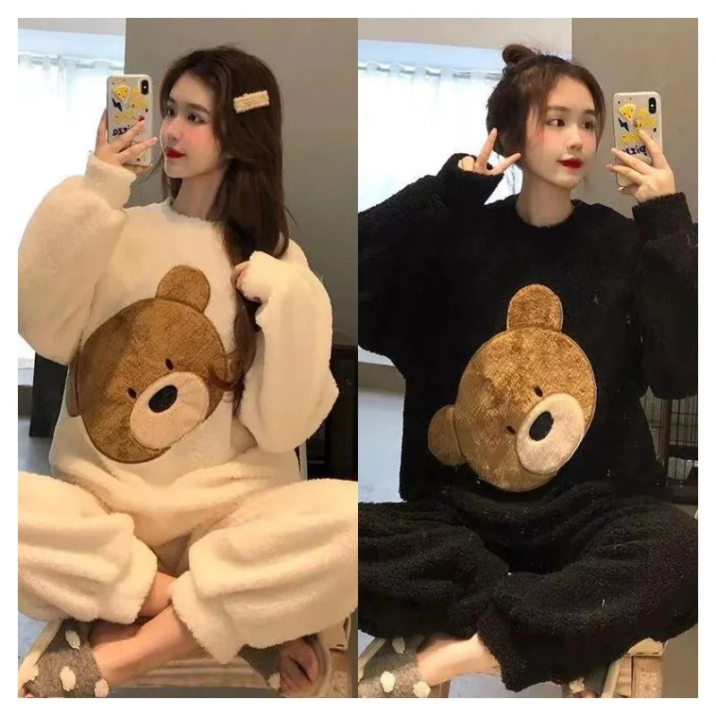 Women's Cozy Flannel Two Piece Winter Pajama Set | Cute Cartoon Design