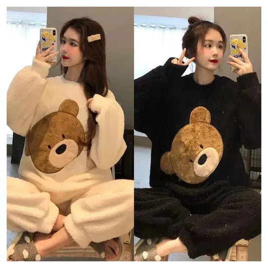 Women's Cozy Flannel Two Piece Winter Pajama Set | Cute Cartoon Design